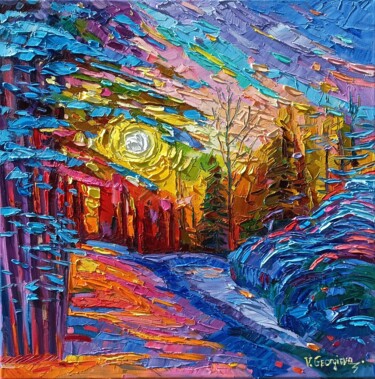 Painting titled "Winter joy" by Vanya Georgieva, Original Artwork, Oil Mounted on Wood Stretcher frame