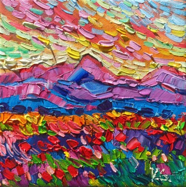 Pintura intitulada "Sunrise in the Moun…" por Vanya Georgieva, Obras de arte originais, Óleo Montado em Armação em madeira