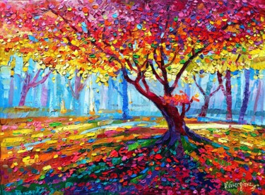 Peinture intitulée "Golden season tree 3" par Vanya Georgieva, Œuvre d'art originale, Huile