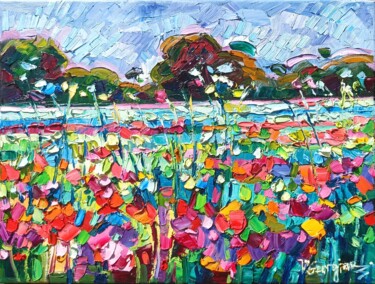 Painting titled "Summer fields 2" by Vanya Georgieva, Original Artwork, Oil Mounted on Wood Stretcher frame