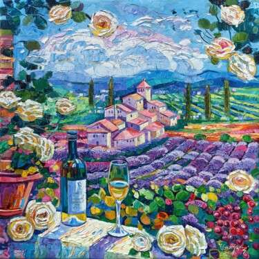 Peinture intitulée "Lavender and vineya…" par Vanya Georgieva, Œuvre d'art originale, Huile Monté sur Châssis en bois