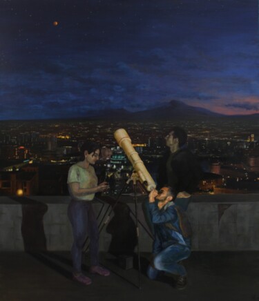 Pittura intitolato "Наблюдение галактики" da Vardan Buniatyan, Opera d'arte originale, Olio