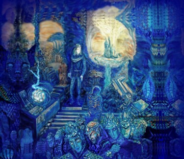 Digitale Kunst getiteld "Синий город - 2" door Varu Kadis, Origineel Kunstwerk, Digitaal Schilderwerk
