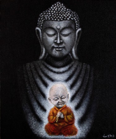 Картина под названием "Buddha & The Child…" - Varun N Rao, Подлинное произведение искусства, Акрил