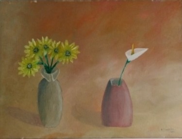 Pintura intitulada "Vases and flowers" por Vasco Fernandes, Obras de arte originais, Óleo Montado em Outro painel rígido