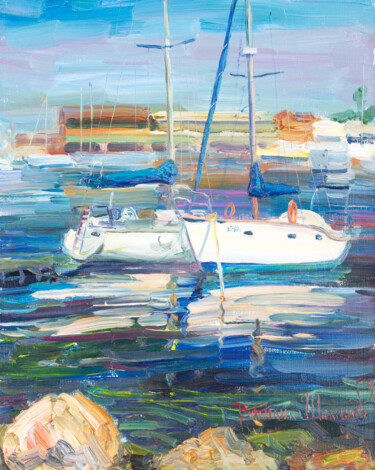 Картина под названием "Две яхты. Пафос." - Василий Шиханов, Подлинное произведение искусства, Масло