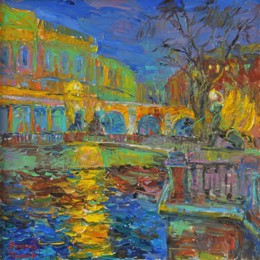 Painting titled "«Банковский мостик»" by Vasilii Shikhanov, Original Artwork, Oil Mounted on Wood Stretcher frame