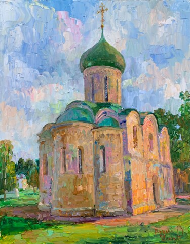 Painting titled "Спасо-Преображенски…" by Vasilii Shikhanov, Original Artwork, Oil Mounted on Wood Stretcher frame
