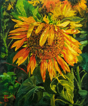 Painting titled "SUNFLOWER" by Vasilisa, Original Artwork, Oil