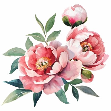 Incisioni, stampe intitolato "Pink peonies 1. Ser…" da Vasilisa, Opera d'arte originale, Acquarello