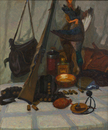 Pittura intitolato "Hunting still life" da Vasiliy Strigin, Opera d'arte originale, Olio