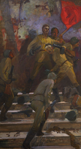 Картина под названием "The battle" - Vasiliy Strigin, Подлинное произведение искусства, Масло