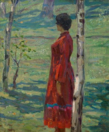 Картина под названием "In the grove" - Vasiliy Strigin, Подлинное произведение искусства, Масло