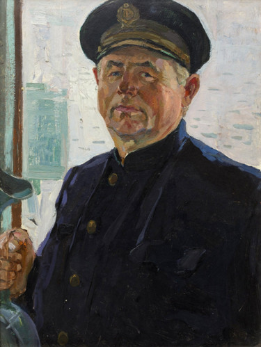 Pittura intitolato "Portrait of the cap…" da Vasiliy Strigin, Opera d'arte originale, Olio