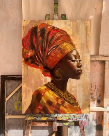 Peinture intitulée "африканка" par Vasily Kizinek, Œuvre d'art originale, Tempera