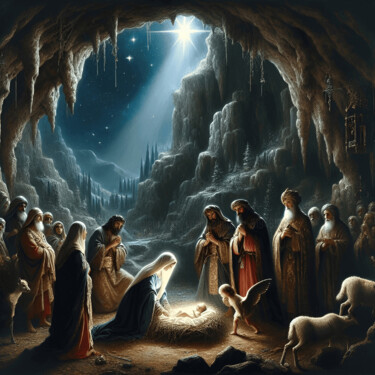 Digitale Kunst getiteld "The Birth of Jesus…" door Vasily Zhdanov, Origineel Kunstwerk, AI gegenereerde afbeelding