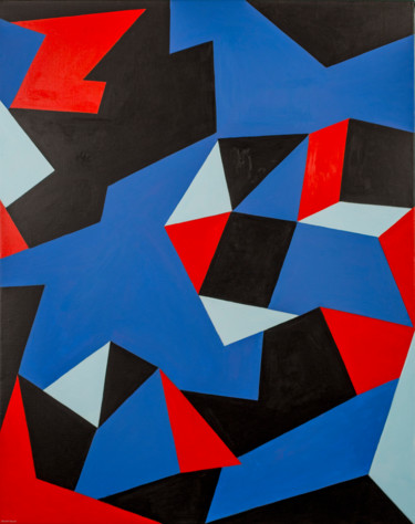 Ζωγραφική με τίτλο "Polygones sur bleu…" από Michel Vassal, Αυθεντικά έργα τέχνης, Ακρυλικό