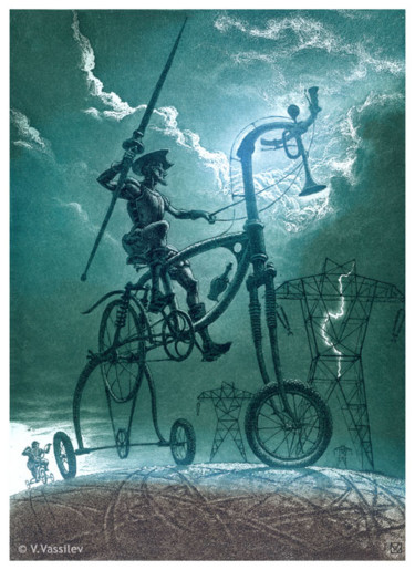 印花与版画 标题为“Don Quixote” 由Vesselin Vassilev, 原创艺术品, 蚀刻