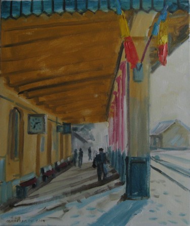 Pittura intitolato "train station" da Vasyl, Opera d'arte originale, Olio