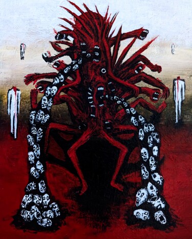 Malerei mit dem Titel "The red parasite" von Vaxo Lang, Original-Kunstwerk, Acryl