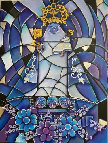 Malarstwo zatytułowany „Virgen de Covadonga…” autorstwa Vedi, Oryginalna praca, Akryl