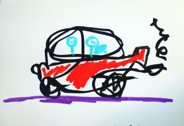 Drawing titled "339 Red car: A Vibr…" by Veera Zukova, Original Artwork, Marker
