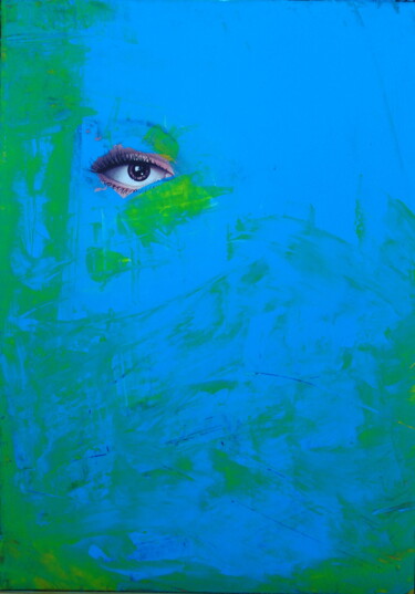 Painting titled "364. Blue sky eye" by Veera Zukova, Original Artwork, Tempera Mounted on Other rigid panel