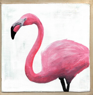 Painting titled "397. Pink flamingo" by Veera Zukova, Original Artwork, Acrylic Mounted on Other rigid panel