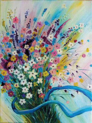 Картина под названием "Букет полевых цвето…" - Vera Bond, Подлинное произведение искусства, Масло