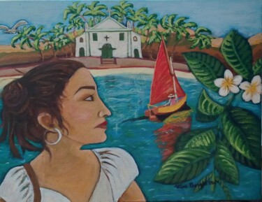 Painting titled "A brisa do nordeste" by Vera Borges, Original Artwork, Acrylic Mounted on Wood Stretcher frame