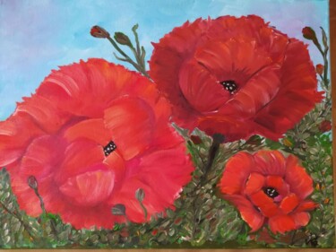 Schilderij getiteld "Roter Mohn" door Vera Göpfert, Origineel Kunstwerk, Olie