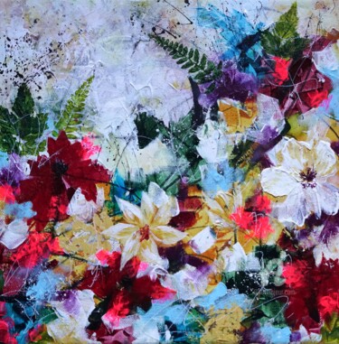 Painting titled ""Vivid Petite Bloom"" by Vera Hoi, Original Artwork, Acrylic Mounted on Wood Stretcher frame
