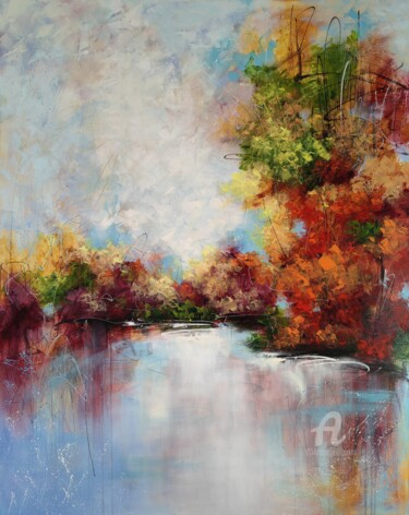 Schilderij getiteld ""Autumnal Waterside…" door Vera Hoi, Origineel Kunstwerk, Acryl