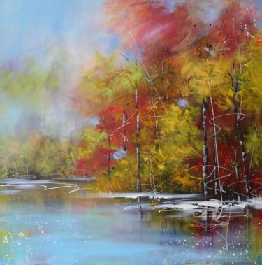 Painting titled ""Autumn Mood"" by Vera Hoi, Original Artwork, Acrylic Mounted on Wood Stretcher frame