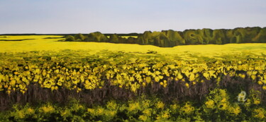 Painting titled ""Golden Canola Fiel…" by Vera Hoi, Original Artwork, Acrylic Mounted on Wood Stretcher frame