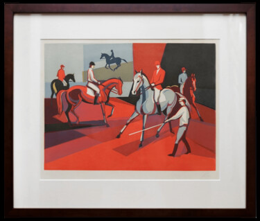 Ζωγραφική με τίτλο "Linocut Equestrian…" από Vera Kazakova, Αυθεντικά έργα τέχνης, Χαρακτικά σε λινόλαιο