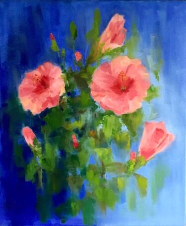 Painting titled "Hibiscus" by Vera Klimova, Original Artwork, Oil