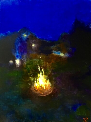 Painting titled "NIGHT FIRE" by Vera Klimova, Original Artwork, Oil