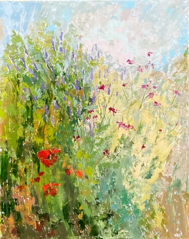 Painting titled "FLOWERING MEADOW" by Vera Klimova, Original Artwork, Oil