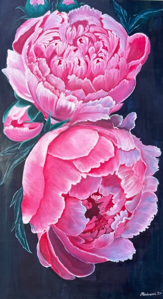 Картина под названием "Pink Peonies: Gentl…" - Vera Kozlovskih, Подлинное произведение искусства, Масло Установлен на Деревя…