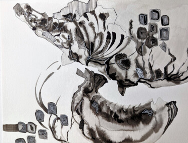 Dessin intitulée "Blooming fantasy" par Vera Saiko, Œuvre d'art originale, Encre
