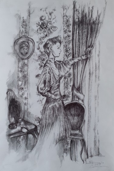 Drawing titled "Desde la ventana" by Vera Di Bianca, Original Artwork, Ballpoint pen