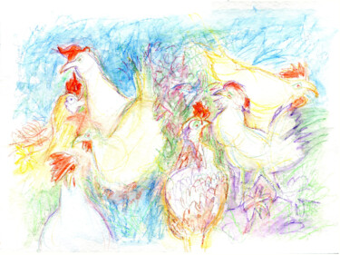 Painting titled "Hühnerhof / chicken…" by Verena Bolliger, Original Artwork, Conté