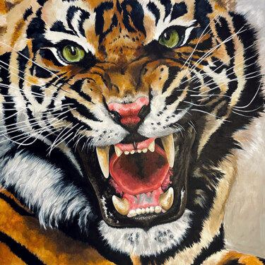 Pintura intitulada "Tigre - Bobby" por Véro Blaise, Obras de arte originais, Acrílico Montado em Armação em madeira