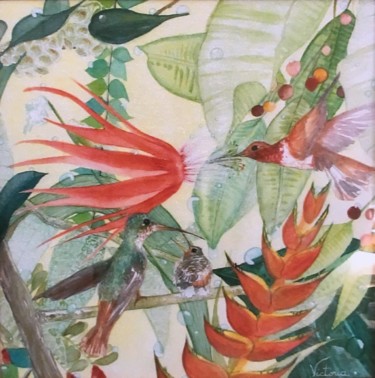 绘画 标题为“Famille de colibris” 由Victoria, 原创艺术品, 水彩