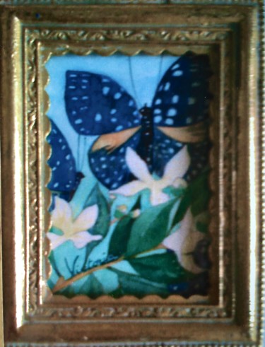 Peinture intitulée "Papillon et Myrte" par Victoria, Œuvre d'art originale, Décoration de maison