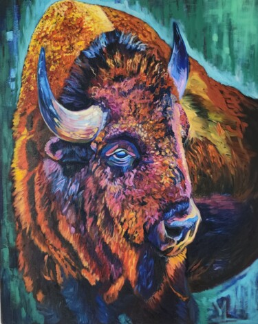 Painting titled "" Buffalo Spirit"" by Veronika Primas, Original Artwork, Oil