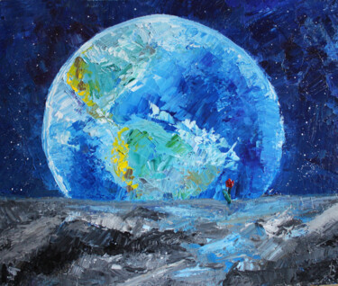 Painting titled "The Earth And The M…" by Veronika Zubareva, Original Artwork, Oil