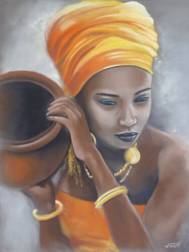 Peinture intitulée "Femme orange" par Véronique Abt, Œuvre d'art originale, Pastel