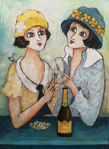 Painting titled "Tchin" by Véronique Clanet, Original Artwork, Acrylic Mounted on Wood Stretcher frame